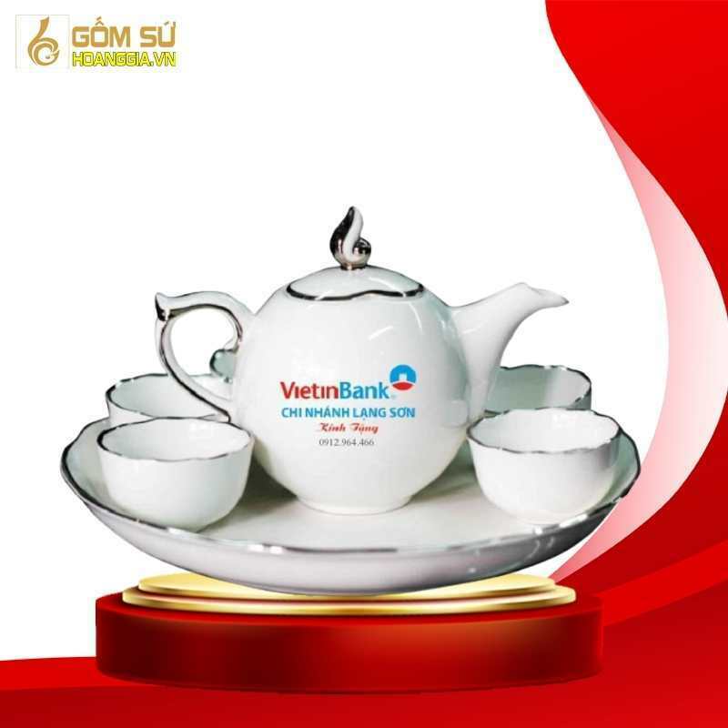 Bộ quà tặng ấm chén in logo Bát Tràng Vuông HongKong Giá In Logo 2022