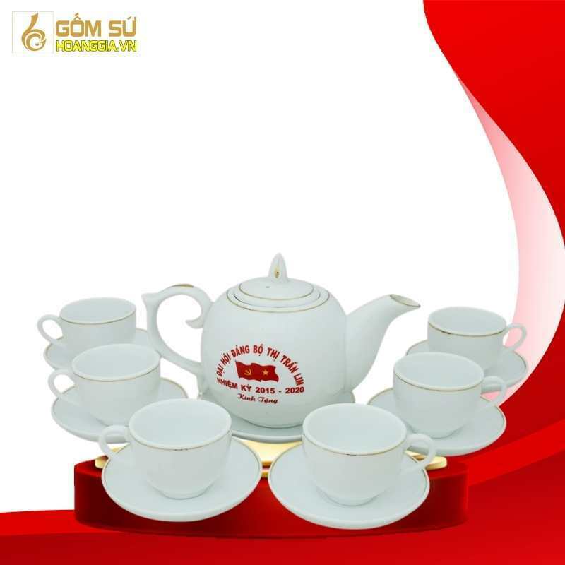 Bộ quà tặng ấm chén in logo Bát Tràng Vuông HongKong Giá In Logo 2022
