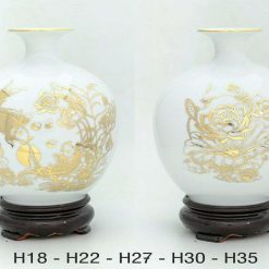 Bình hoa quà tặng gốm sứ màu trắng vẽ hoa sen H30cm