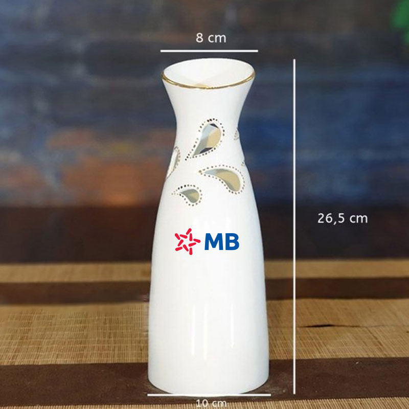Giới thiệu Lọ hoa sứ trắng Bát Tràng dáng chai vát in logo MB