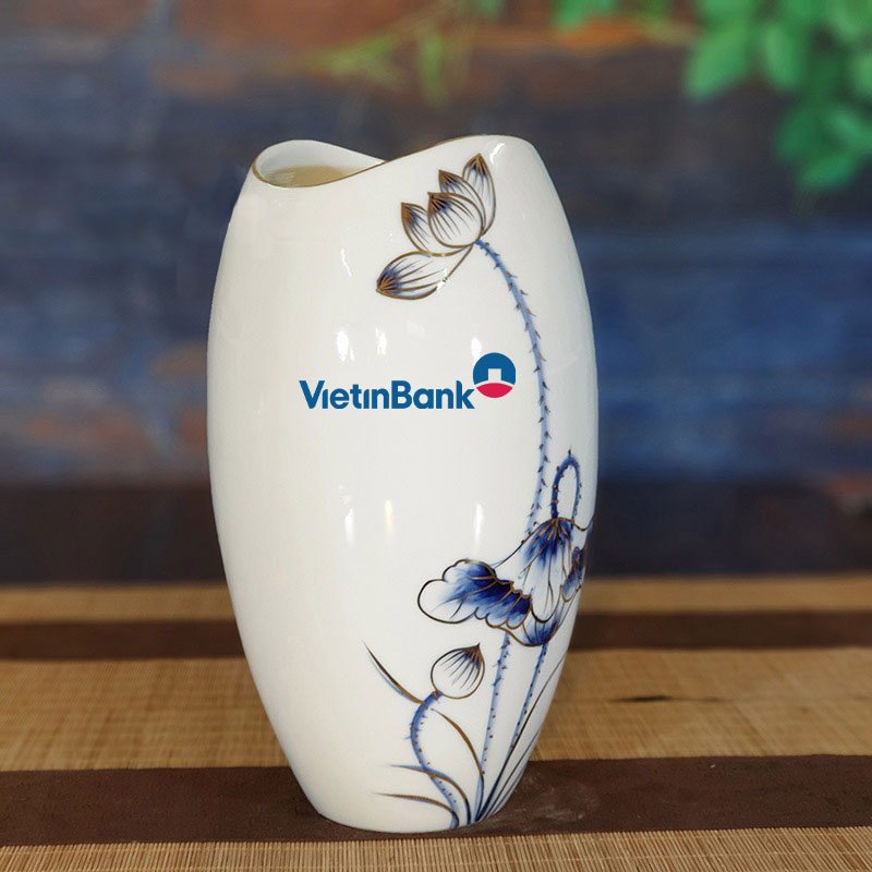 Giới thiệu Lọ hoa sứ trắng Bát Tràng in logo Vietinbank