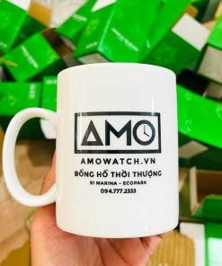 Ly sứ trắng in logo Amo